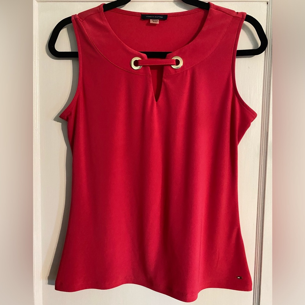Tommy Hilfiger Hot Pink Womens Sleeveless Top Blouse Unique Neckline Size Large - Picture 10 of 10
